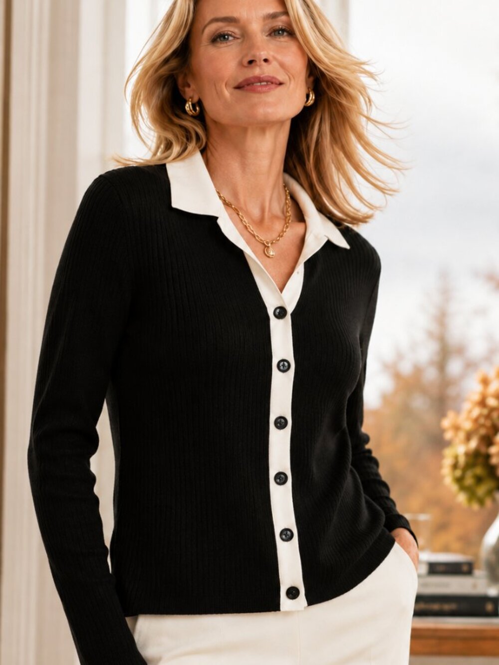 Talbots Navy Contrast Ribbed Cardigan Styled for Every Season - NWOT